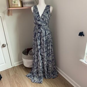 Wishlist Apparel Leaf Print Floor Length Dress